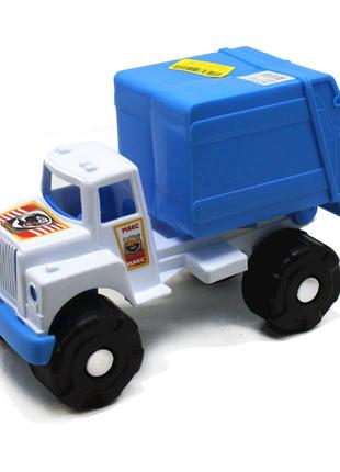 Пластиковая машинка "Мусоровоз", белая кабина и голубой кузов