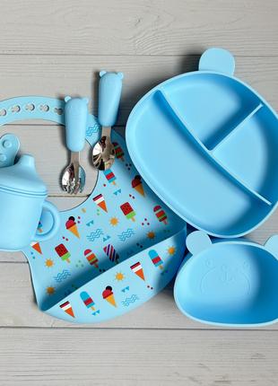 Детскиий набор посуды из силикона Мишки BPR img_e9196 голубой ...