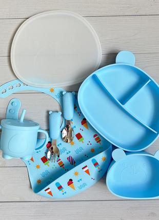 Детскиий набор посуды из силикона Мишки BPR img_e9198 голубой ...