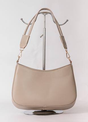 Женская сумка бежевая сумка с декором сумка на широком ремне