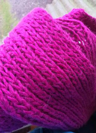 Шерстяной розовый шарф, яркий малиновый шарф