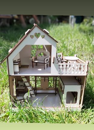 Двухэтажный детский кукольный деревянный домик самосборный для...