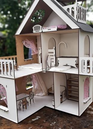 Деревянный кукольный трехэтажный домик для кукол с двумя терра...