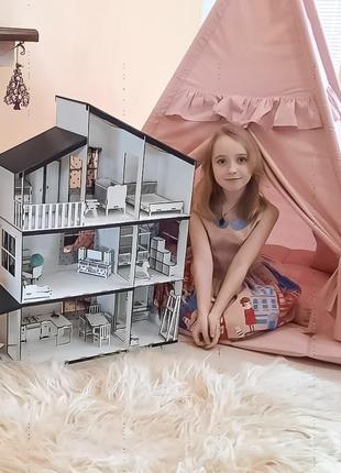 Детский деревянный сборный кукольный домик коттедж LOL 3d-конс...