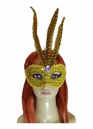 Венецианская маска карнавальная женская фантазия золотая