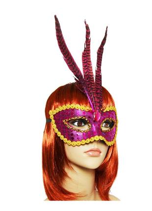 Венецианская маска карнавальная женская фантазия малиновая