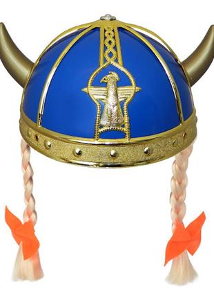 Шлем карнавальный викинга с косичками синий