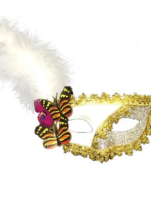 Венецианская маска карнавальная женская загадка белая с серебром