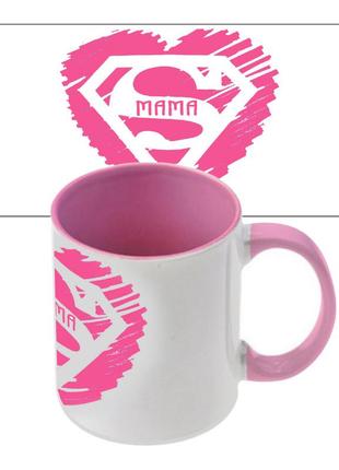Чашка с принтом 64202 супер мама розовая