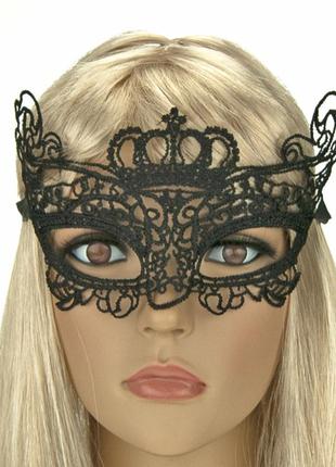 Мереживна маска карнавальна загадка корона імперіал чорна