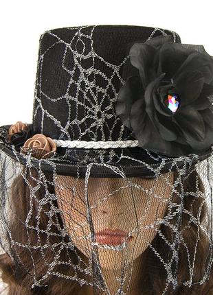 Шляпа стимпанк викторианская готика черная с белым 11473 маска...
