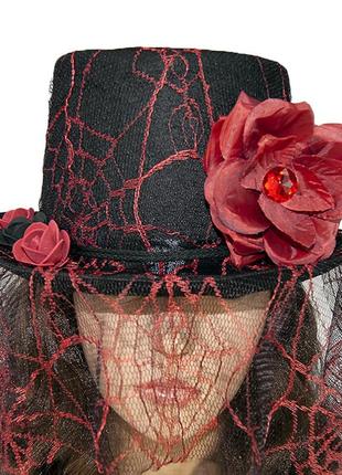 Шляпа стимпанк викторианская готика черная с красным 11471 мас...