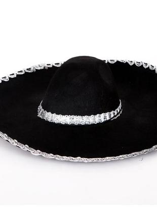 Шляпа сомбреро мариачи черная с серебром маскарадная