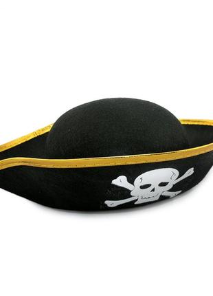 Шляпа детская пирата фетр черный с золотом маскарадная