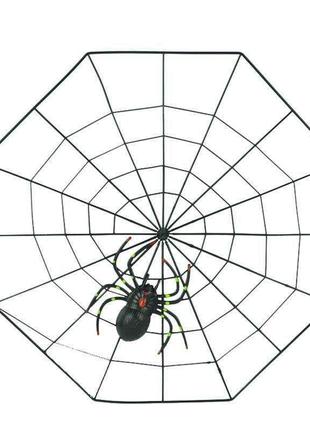 Паутина декоративная с пауком черный пластик