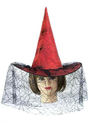 Шляпа женская ведьмы с паутиной красная