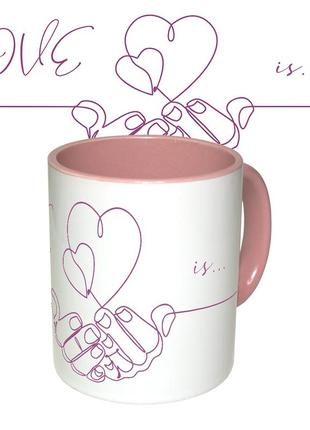 Чашка с принтом 64126 сердце в руках розовая