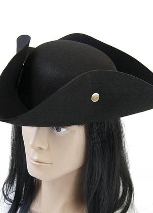 Шляпа пирата треуголка с заклепками черный маскарадная
