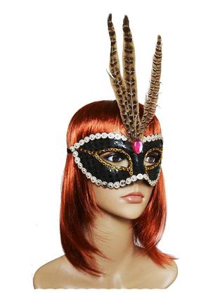 Венецианская маска карнавальная женская фантазия черная