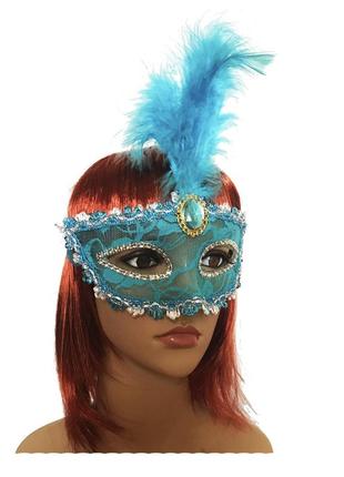 Венецианская маска карнавальная женская патриция 20см голубая