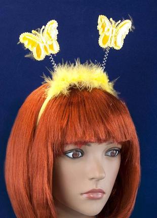 Ободок карнавальный бабочка на пружинках желтая
