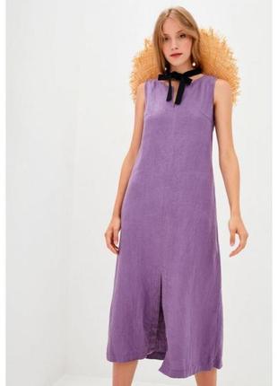 Платье льняное длинное фиолет