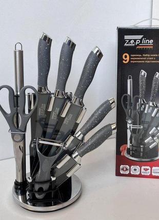 Набор ножей на подставке + ножницы zepline zp-076 (9 предметов)
