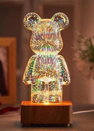 3d ночник светильник мишка фейерверк, ночник bearbrick  вт7054