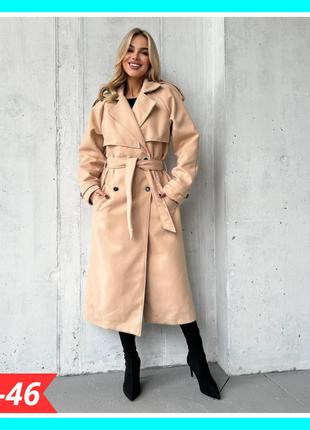Довге жіноче кашемірове демісезонне пальто бежевого кольору, С...