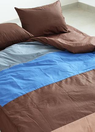 Двухспальный комплект постельного белья шоколадного цвета из р...
