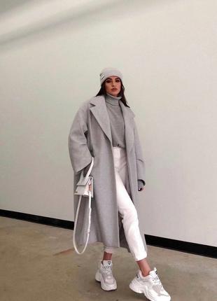 Пальто с боковыми карманами без подкладки серый