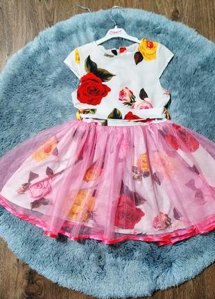 Праздничное платье, платье в розы для девочки 5-7 лет