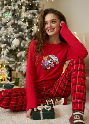 Женская новогодняя пижама  мишка с подарками, nicoletta 96736