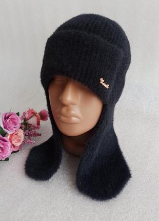 Новая крутая шапка ушанка из альпаки (утепленная флисом) черная