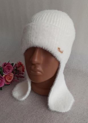 Новая крутая шапка ушанка из альпаки (утепленная флисом) молоч...