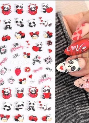 5d милые наклейки для ногтей с тиснениеммультяшная панда божья...