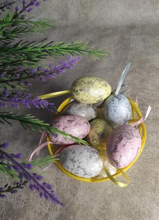 Декор великодні яйця кольорові зі срібним напиленням 6 см набі...