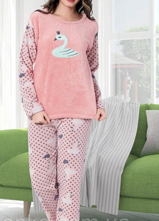 Пижама теплая махровая женская лебедь