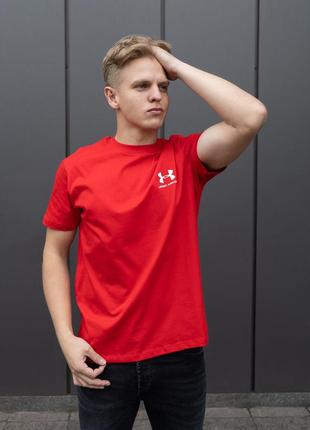 Футболка мужская under armour хлопковая красная, спортивная мо...