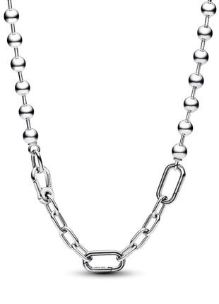Серебряное ожерелье с звеньями и металлическими бусинами пандо...