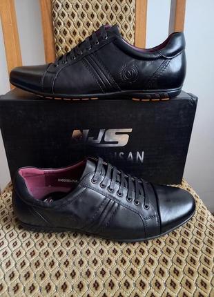 Кроссовки ( туфли ) мужские подростковые кожаные черные NJS