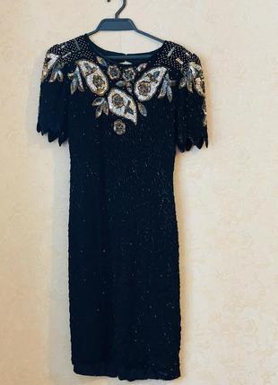Винтажное шелковое платье с бисером