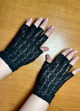 Митенки черные кружевные винтажные винтаж перчатки без пальцев