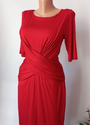 Красное платье миди 50 48 размер натуральная ткань офисная футляр