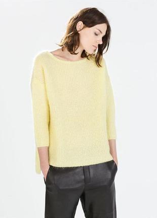 Женские оверсайз джемпер zara yellow oversized loose knit fluf...