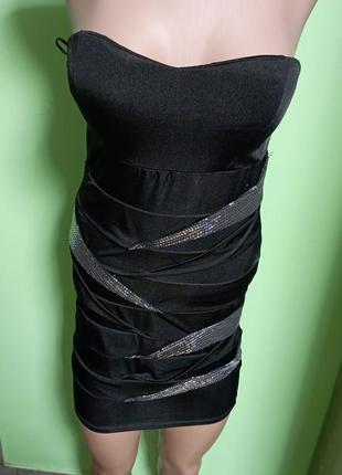 Черно - серебряное женское облегающее платье