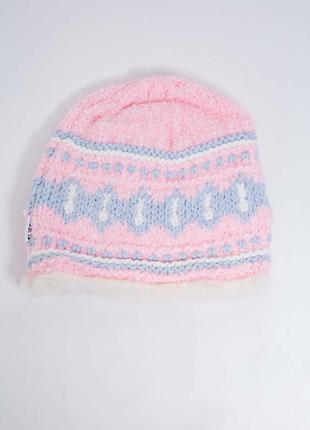 Детская шапка, розового цвета с узором, размер one size, 167R7781
