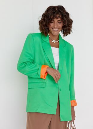 Женский пиджак с цветной подкладкой - зеленый цвет, M