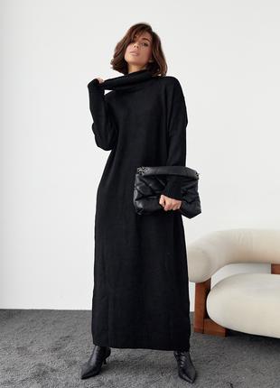 Вязаное платье oversize с высокой горловиной - черный цвет, L