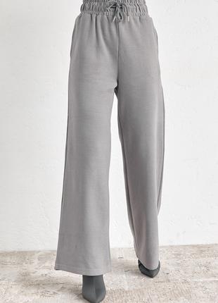 Теплые брюки-кюлоты с высокой талией - серый цвет, M